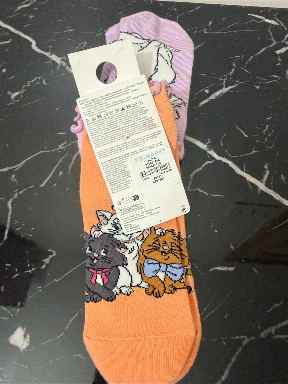 Disney Marie Pink, Lavender & Orange Cat Trainer Socks